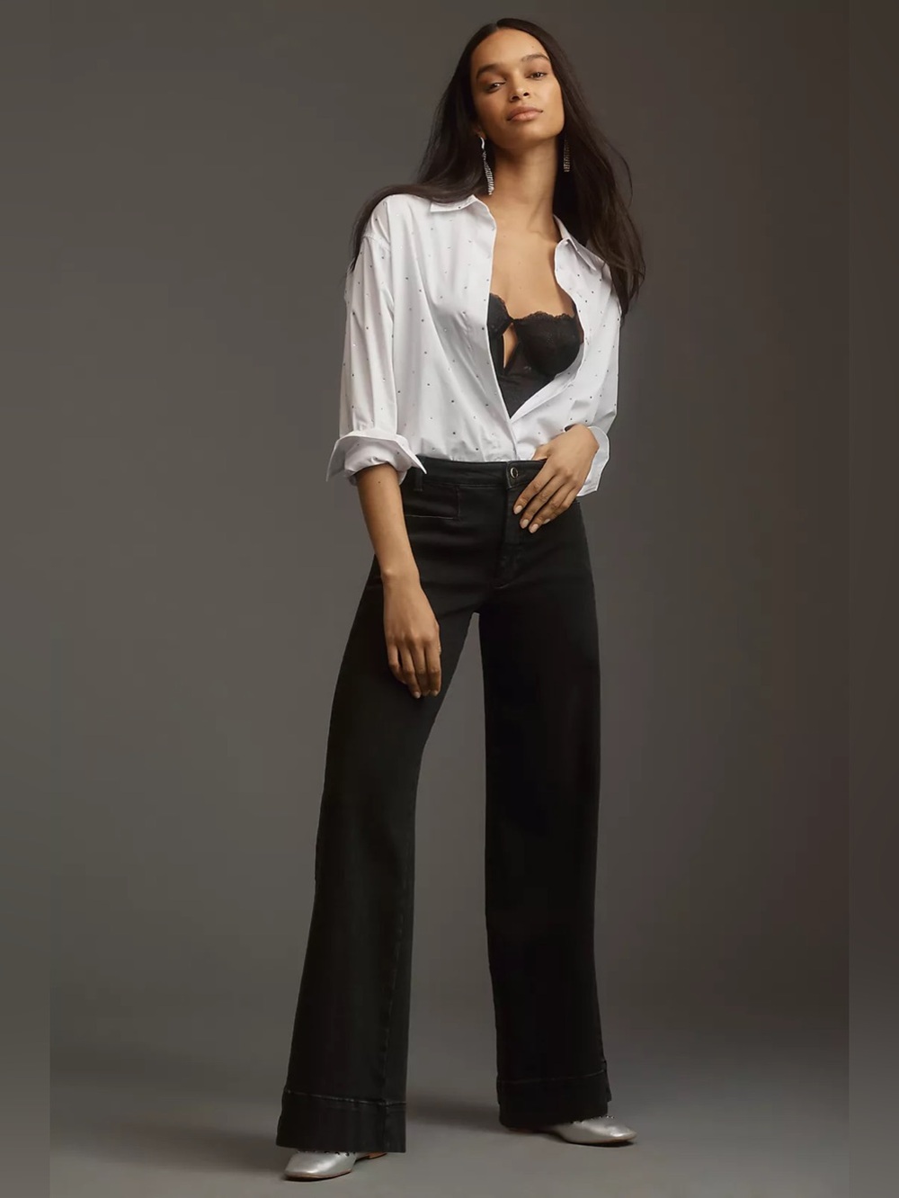 NWT ANTHROPOLOGIE Maeve Low-Rise Wide-Leg Trouser Jeans | Black MSRP $148 29TALL